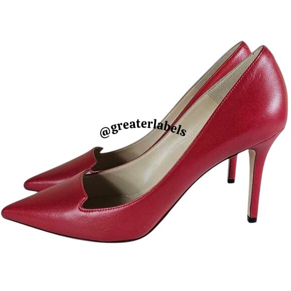 New Jimmy Choo Alia Red Leather Pumps Pointy Toes Size 37.5 - Picture 1 of 10